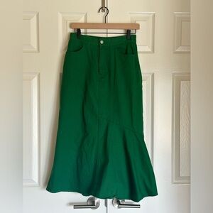 Green Denim Mermaid Midi Skirt